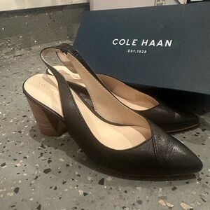 Cole Haan Black Leather Slingback Block Heels